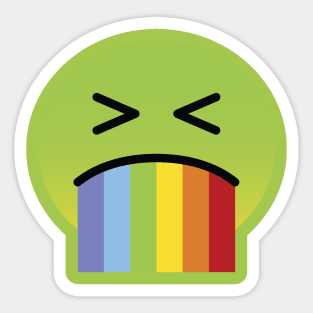 A sickly-green face with concerned eyes and puffed, often red cheeks Sticker
